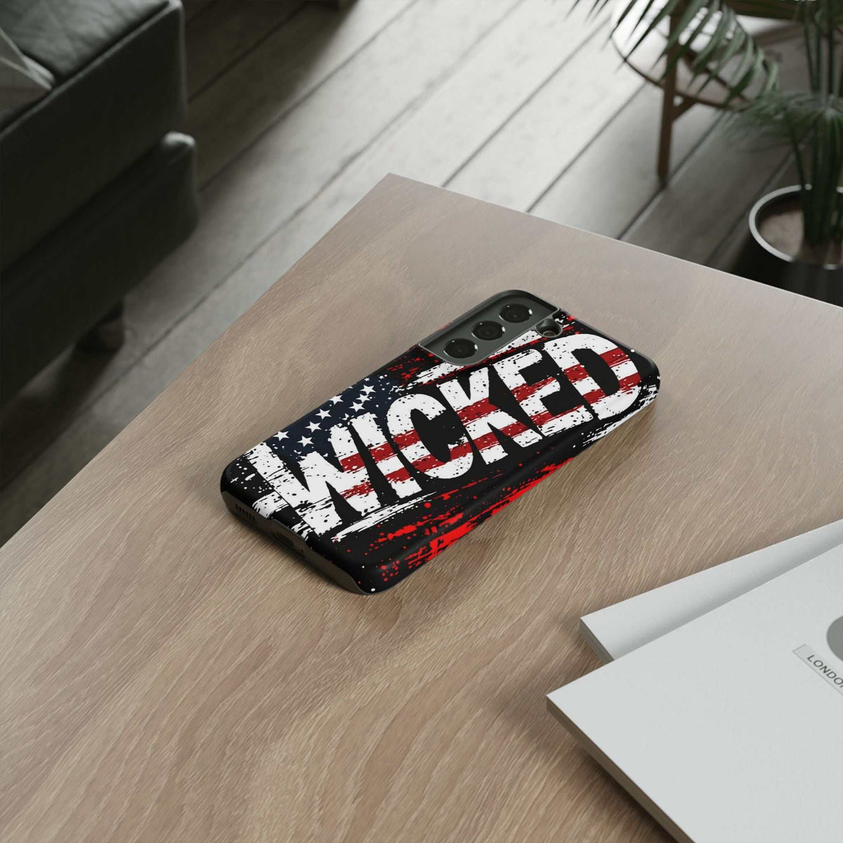Distressed American flag phone case with "VETERAN" graphic by Printify, showcasing rugged design and patriotic style.