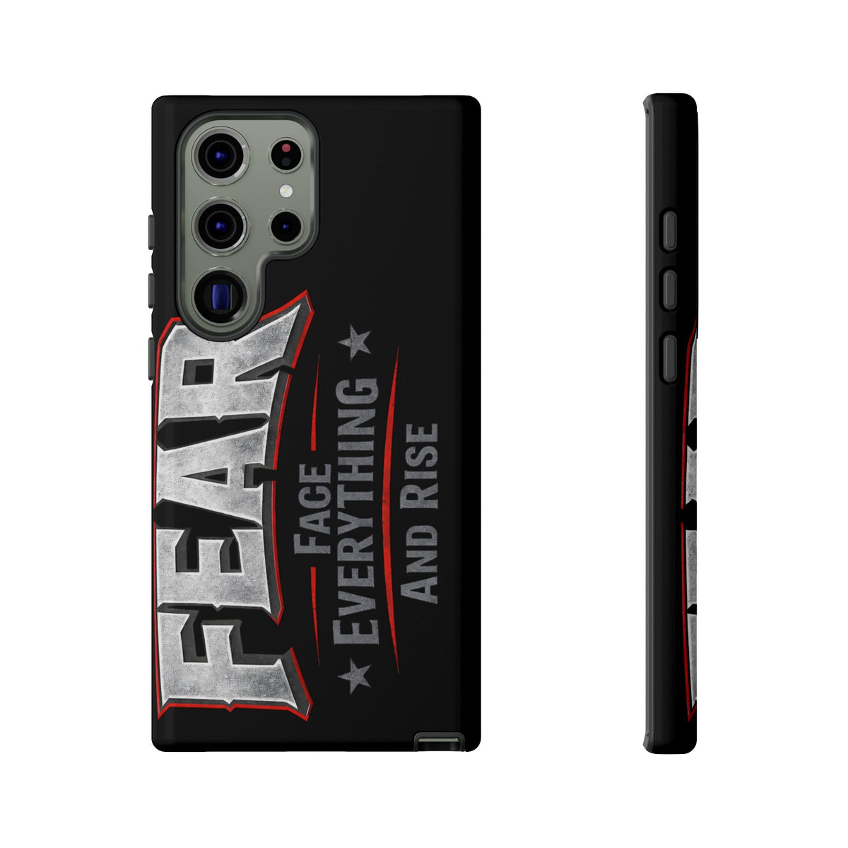 Fear Face Everything and Rise phone case by Printify featuring a bold graphic design on a sleek phone cover.