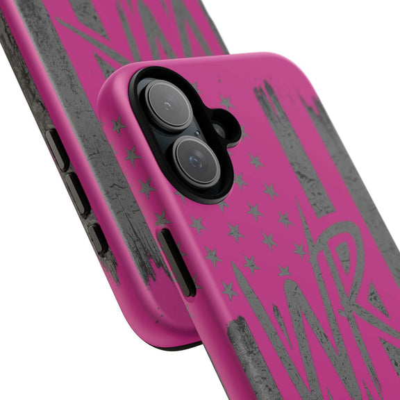 Pink 'WR' Flag Tough Phone Case by Printify featuring durable design and vibrant flag graphics for smartphone protection.