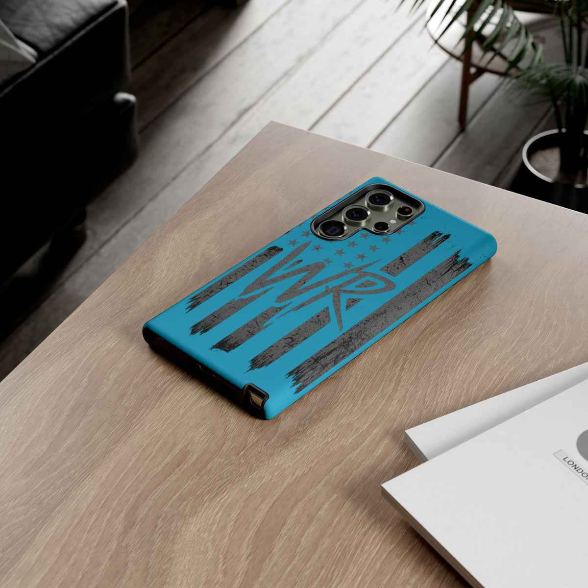 Patriotic blue 'WR' flag tough phone case by Printify with durable design and vibrant colors.
