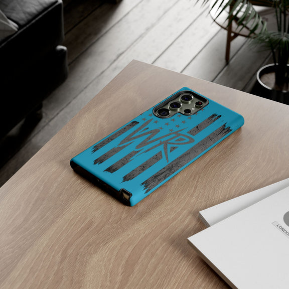 Patriotic blue 'WR' flag tough phone case by Printify with durable design and vibrant colors.
