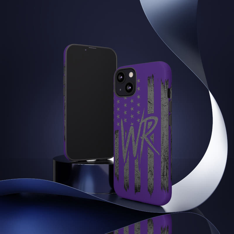 Purple 'WR' flag tough phone case by Printify, featuring a durable design with vibrant colors and precise cutouts.