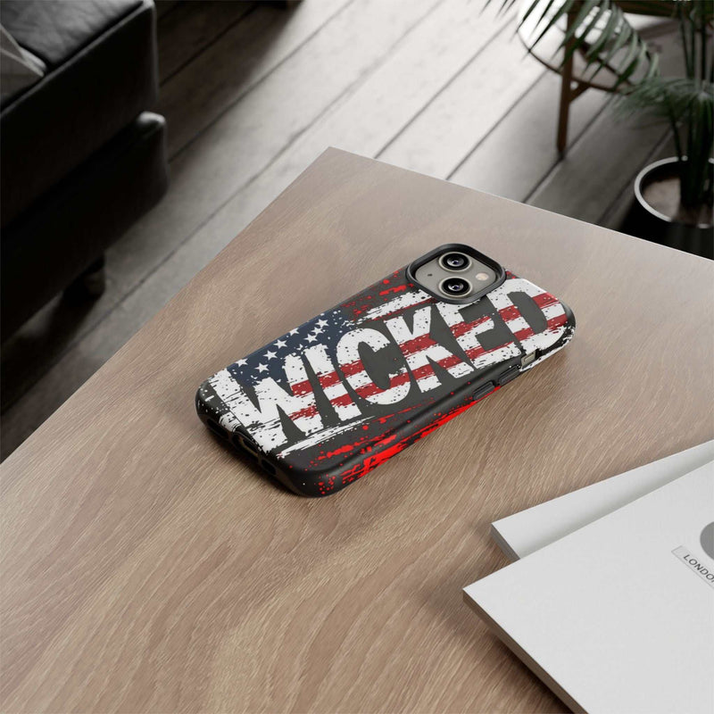 Distressed American flag phone case featuring "VETERAN" graphic by Printify, offering rugged patriotic protection.