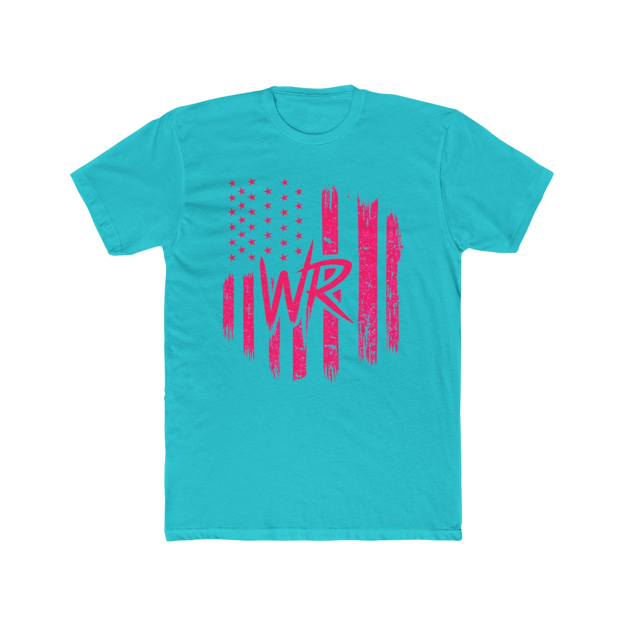 Pink Brushstroke American Flag T‑Shirt  W.R. Monogram Patriotic Tee - Wicked & Riled Clothing