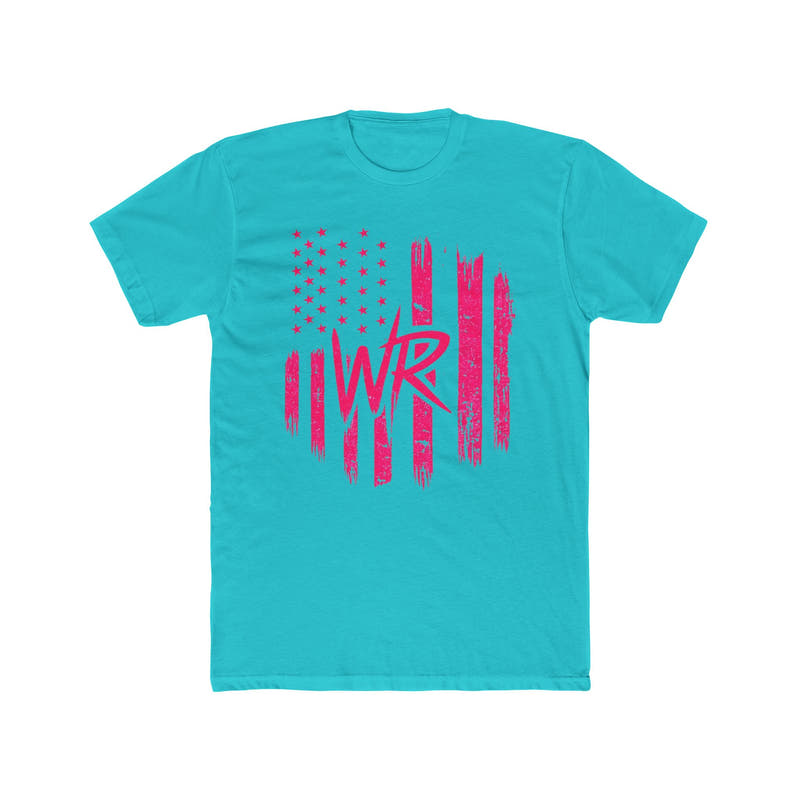 Pink Brushstroke American Flag T‑Shirt  W.R. Monogram Patriotic Tee - Wicked & Riled Clothing