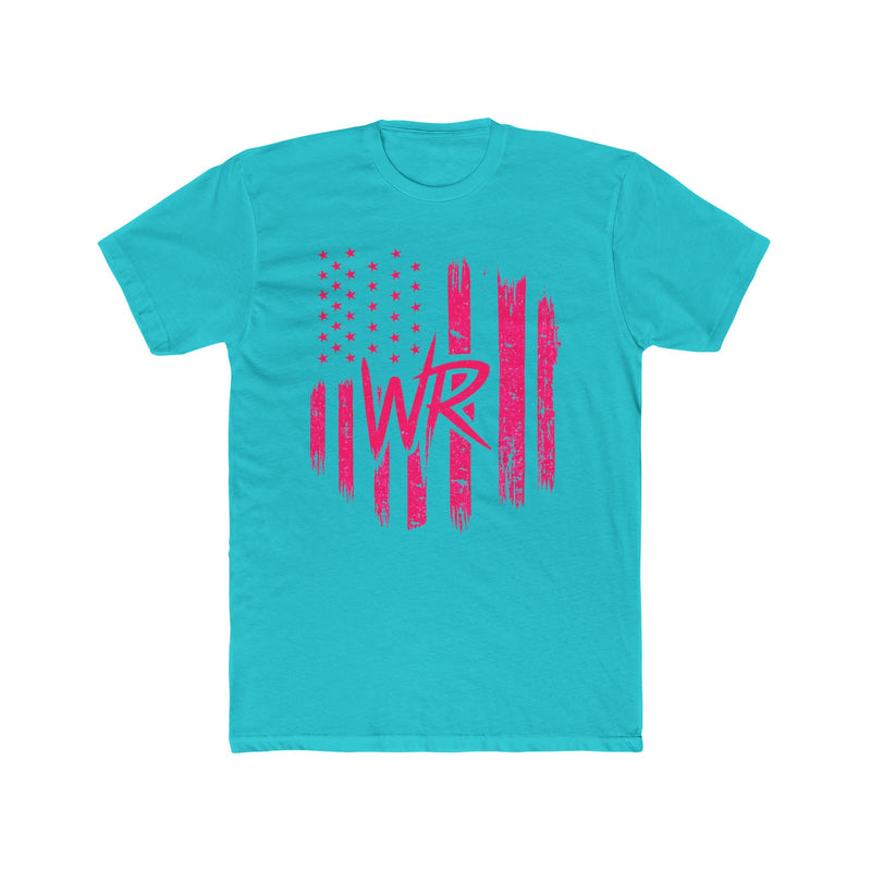 Pink Brushstroke American Flag T‑Shirt  W.R. Monogram Patriotic Tee - Wicked & Riled Clothing