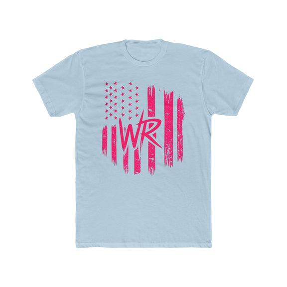 Pink Brushstroke American Flag T‑Shirt  W.R. Monogram Patriotic Tee - Wicked & Riled Clothing