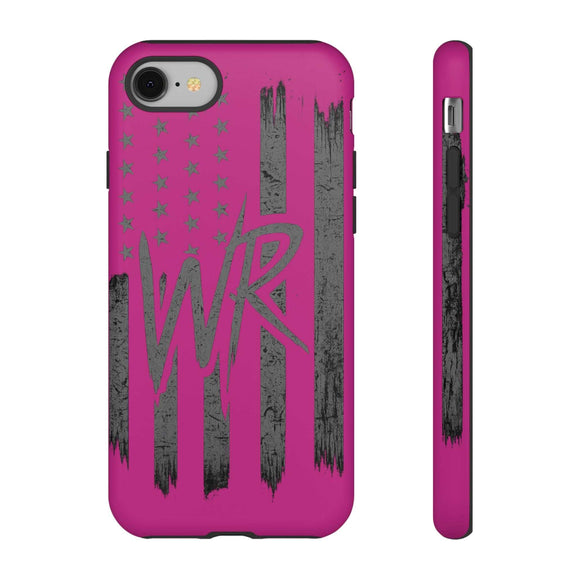 Pink 'WR' Flag Tough Phone Case by Printify showcasing durable design and vibrant flag pattern on a smartphone.