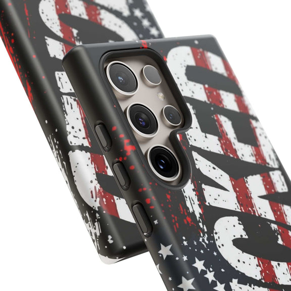 Distressed American flag phone case featuring "VETERAN" graphic, rugged protection from Printify.