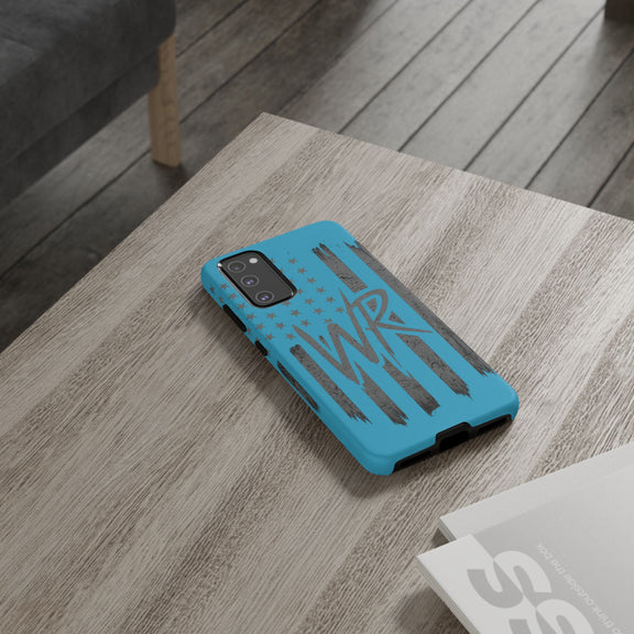 Patriotic blue 'WR' flag tough phone case by Printify with durable design and vibrant color.