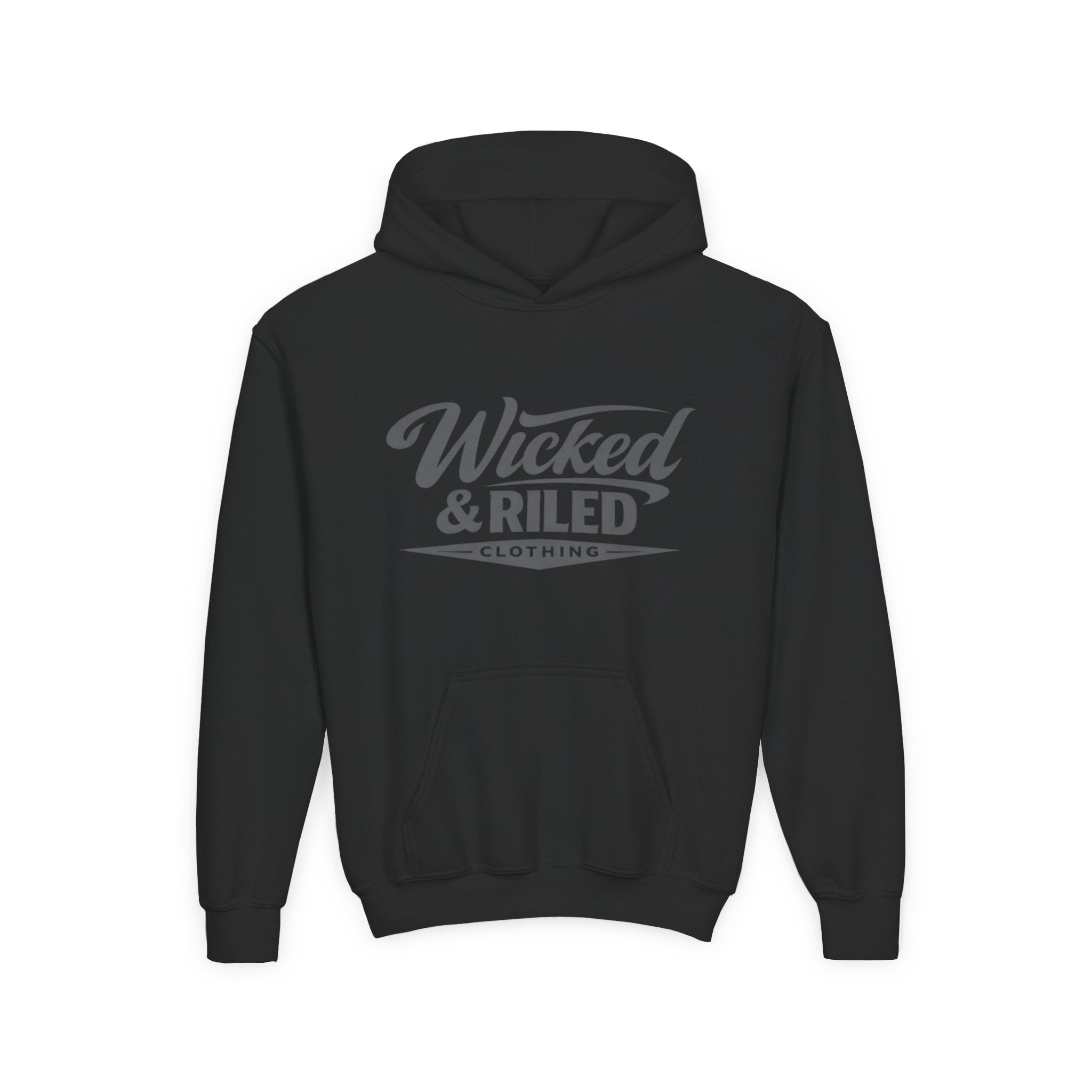 Youth Hoodie Distressed American Flag with 'WR' Front & 'Fear Face Everything And Rise' Motivational Back - Wicked & Riled Clothing