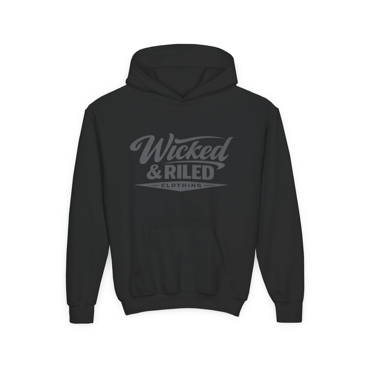 Youth Hoodie Distressed American Flag with 'WR' Front & 'Fear Face Everything And Rise' Motivational Back - Wicked & Riled Clothing