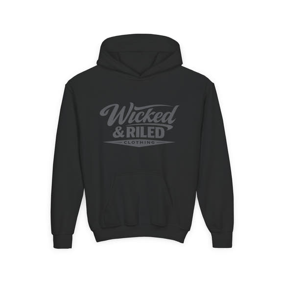 Youth Hoodie Distressed American Flag with 'WR' Front & 'Fear Face Everything And Rise' Motivational Back - Wicked & Riled Clothing