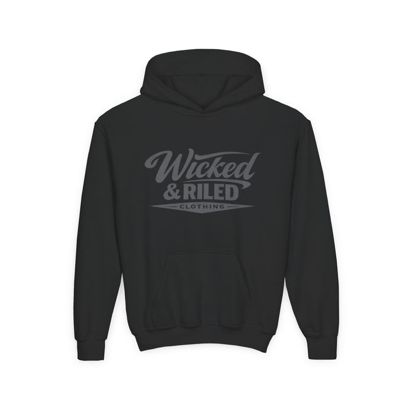 Youth Hoodie Distressed American Flag with 'WR' Front & 'Fear Face Everything And Rise' Motivational Back - Wicked & Riled Clothing