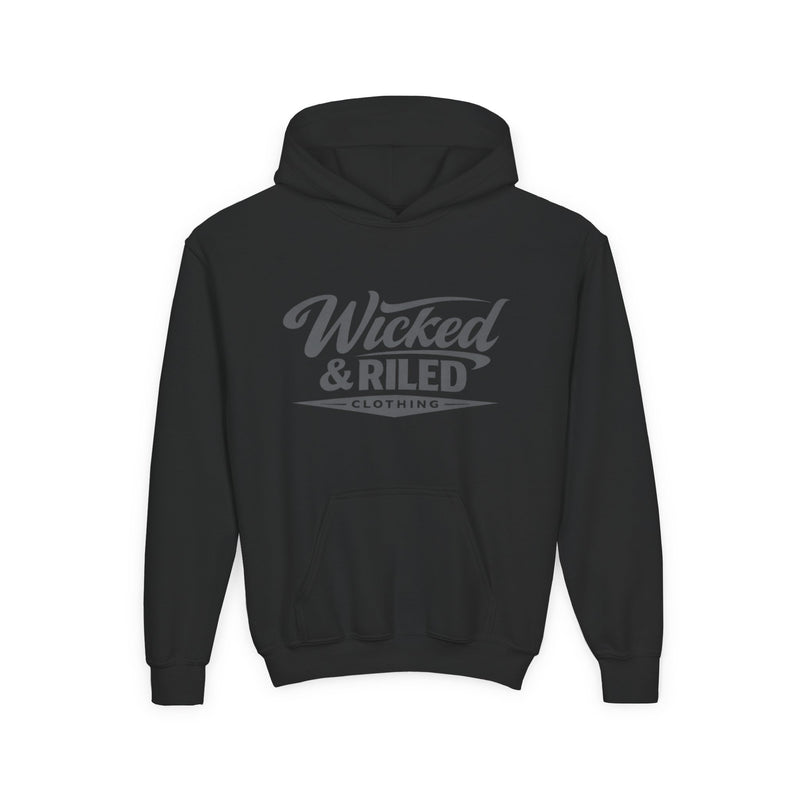 Youth Hoodie Distressed American Flag with 'WR' Front & 'Fear Face Everything And Rise' Motivational Back - Wicked & Riled Clothing