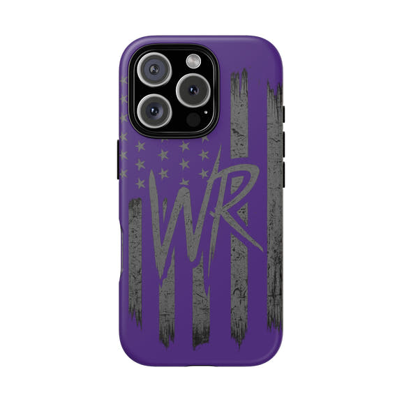 Purple 'WR' flag tough phone case by Printify, featuring durable protection and a vibrant design.