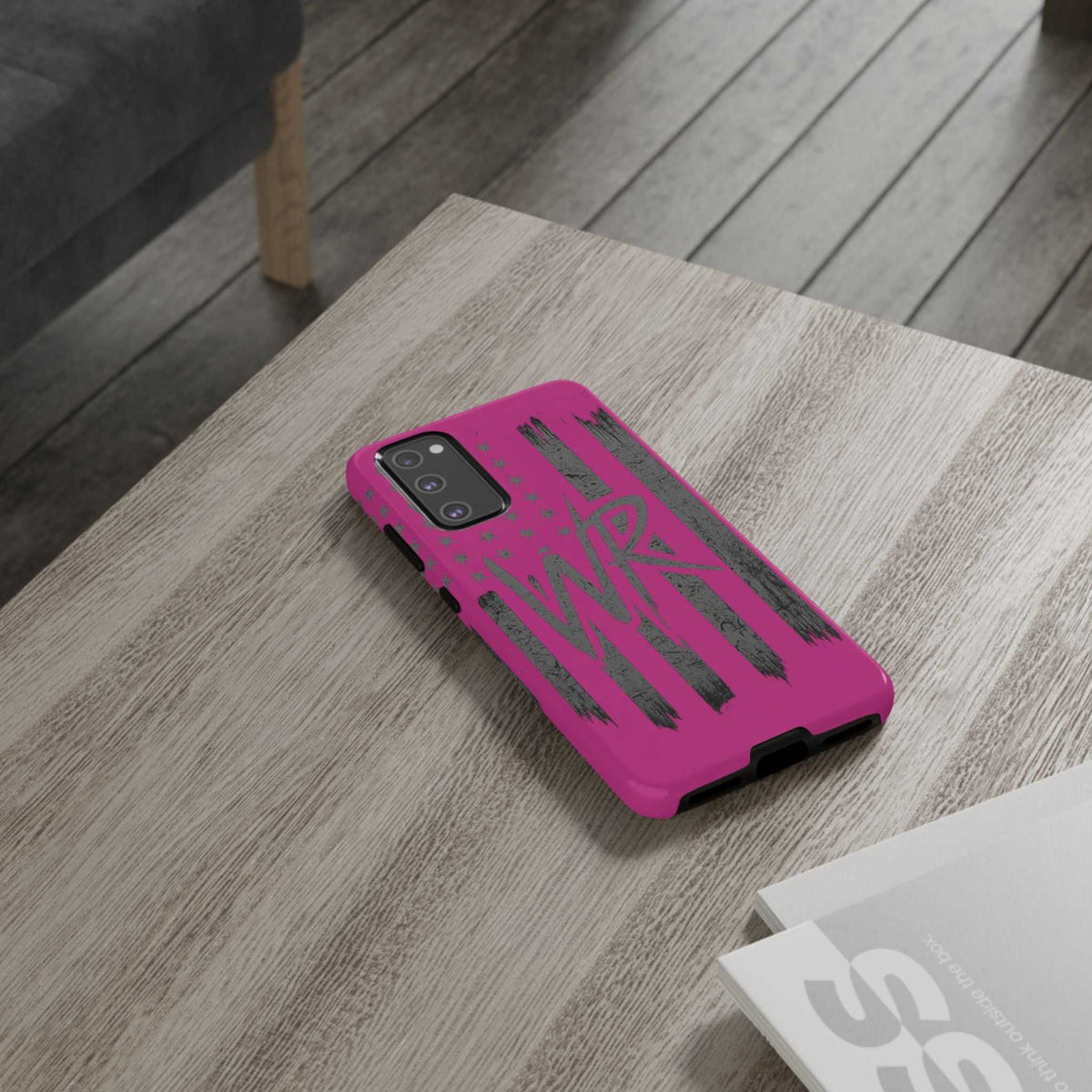 Pink 'WR' Flag Tough Phone Case by Printify featuring a durable design and vibrant flag graphic.