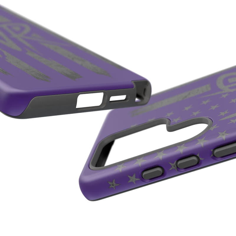 Purple 'WR' flag tough phone case by Printify, showcasing durable design and vibrant colors against a neutral background.