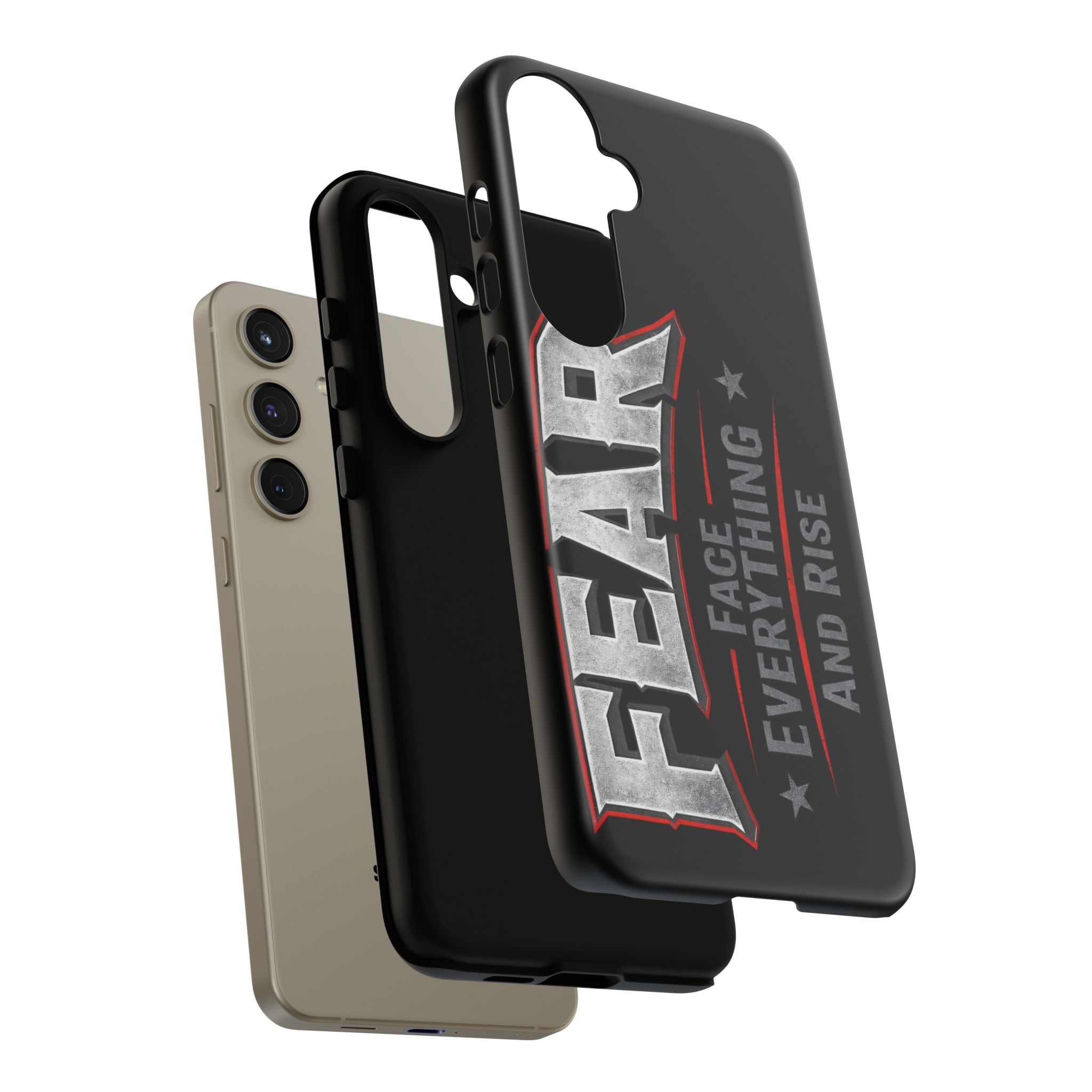 Fear Face Everything and Rise phone case by Printify, featuring a bold graphic design on a sleek protective cover.