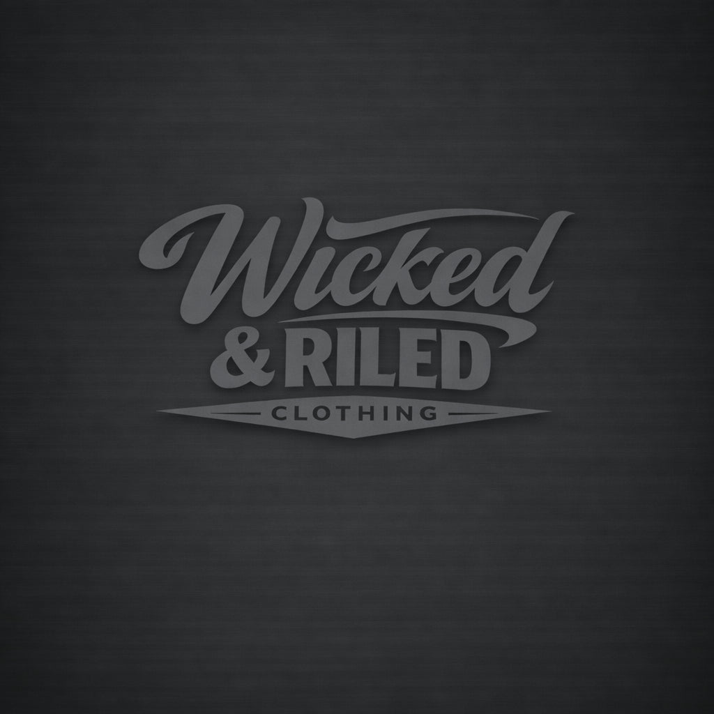 Wicked & Riled Clothing logo on a dark textured background