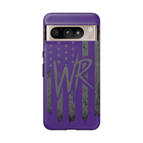 Purple 'WR' flag tough phone case by Printify, showcasing a durable design with vibrant colors and textured finish.