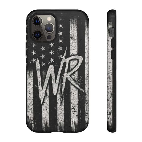 Distressed American flag design on a Patriotic Monogram Tough Phone Case featuring WR by Printify.