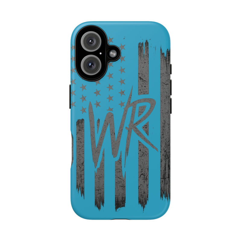 Patriotic blue 'WR' flag tough phone case by Printify, featuring a durable design with a vibrant flag print.