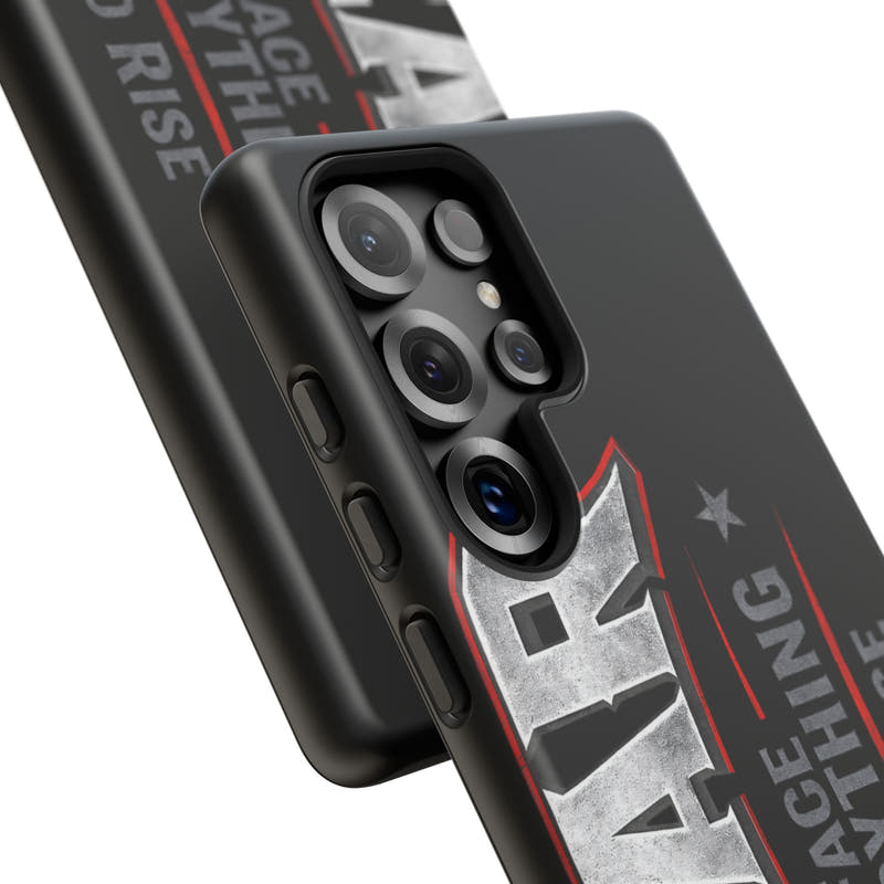 Fear phone case by Printify featuring a bold "Face Everything and Rise" design on a sleek protective cover.