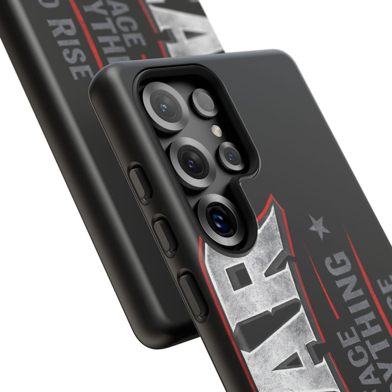 Fear phone case by Printify featuring a bold "Face Everything and Rise" design on a sleek protective cover.
