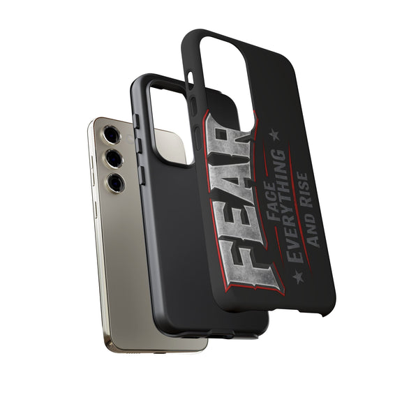 Fear Face Everything and Rise Phone Case by Printify featuring a bold graphic design on a sleek phone case.