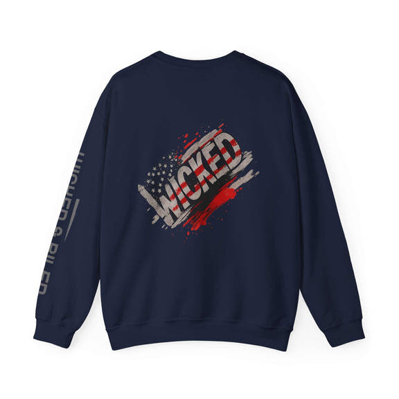 Wicked Americana Crewneck Sweatshirt by Printify featuring a bold Wicked Flag design in a cozy, casual style.
