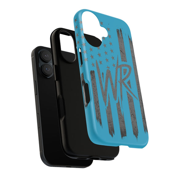 Patriotic blue 'WR' flag phone case by Printify with durable design and vibrant colors, ideal for protecting your phone.