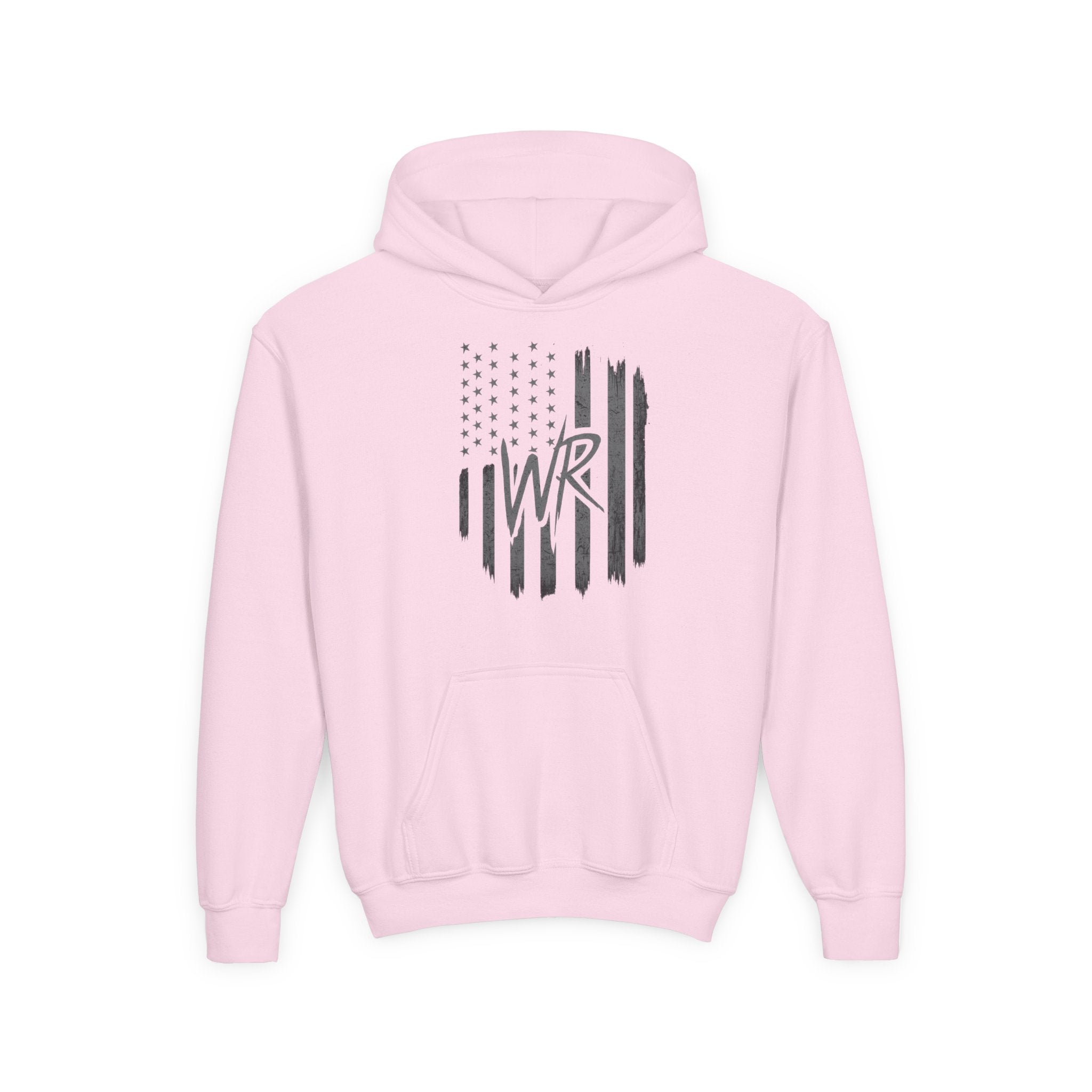 Youth Hoodie Distressed American Flag with Initials 'WR' - Wicked & Riled Clothing