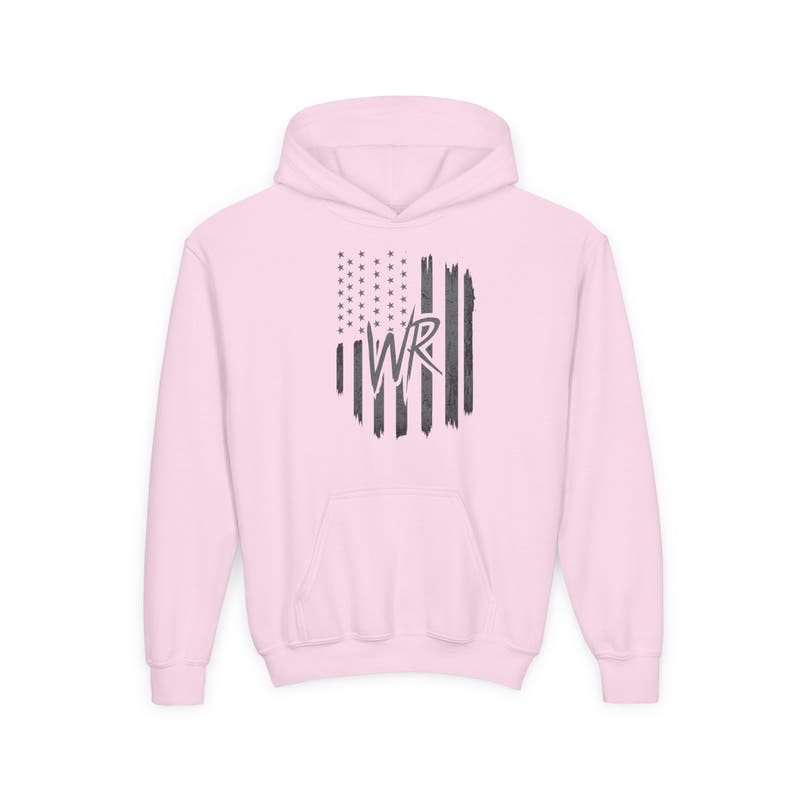 Youth Hoodie Distressed American Flag with Initials 'WR' - Wicked & Riled Clothing