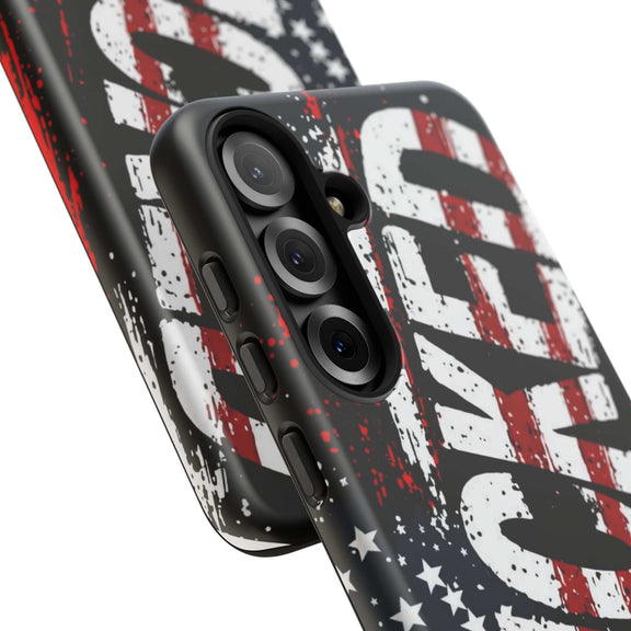 Distressed American flag phone case featuring "VETERAN" graphic by Printify, showcasing rugged patriotic design.