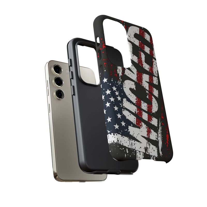 Distressed American Flag phone case featuring "VETERAN" graphic by Printify, showcasing rugged patriotic design.