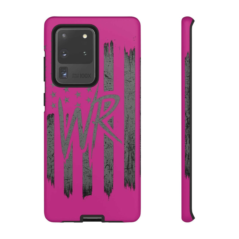 Pink 'WR' Flag Tough Phone Case by Printify, showcasing a durable design with vibrant flag graphics and precise cutouts.
