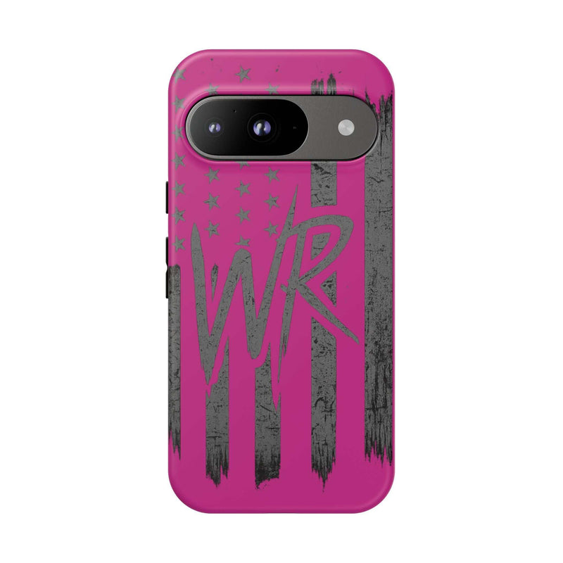 Pink 'WR' Flag Tough Phone Case by Printify showcasing a durable design with vibrant flag graphics and precise cutouts.
