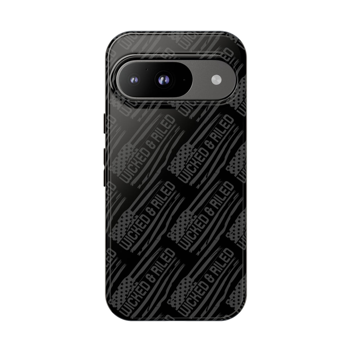 Rugged black protective phone case by Printify featuring a textured TOUGH CASES pattern. Ideal for enhanced durability.