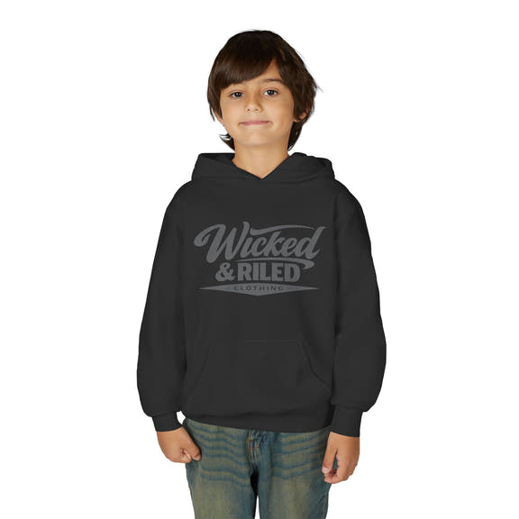 Youth Hoodie Distressed American Flag with 'WR' Front & 'Fear Face Everything And Rise' Motivational Back - Wicked & Riled Clothing