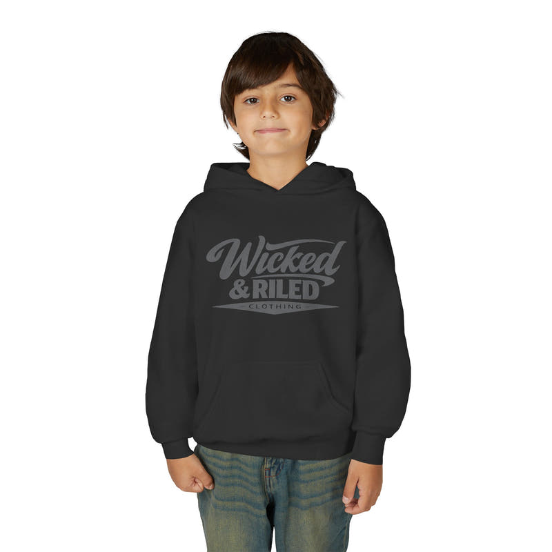 Youth Hoodie Distressed American Flag with 'WR' Front & 'Fear Face Everything And Rise' Motivational Back - Wicked & Riled Clothing