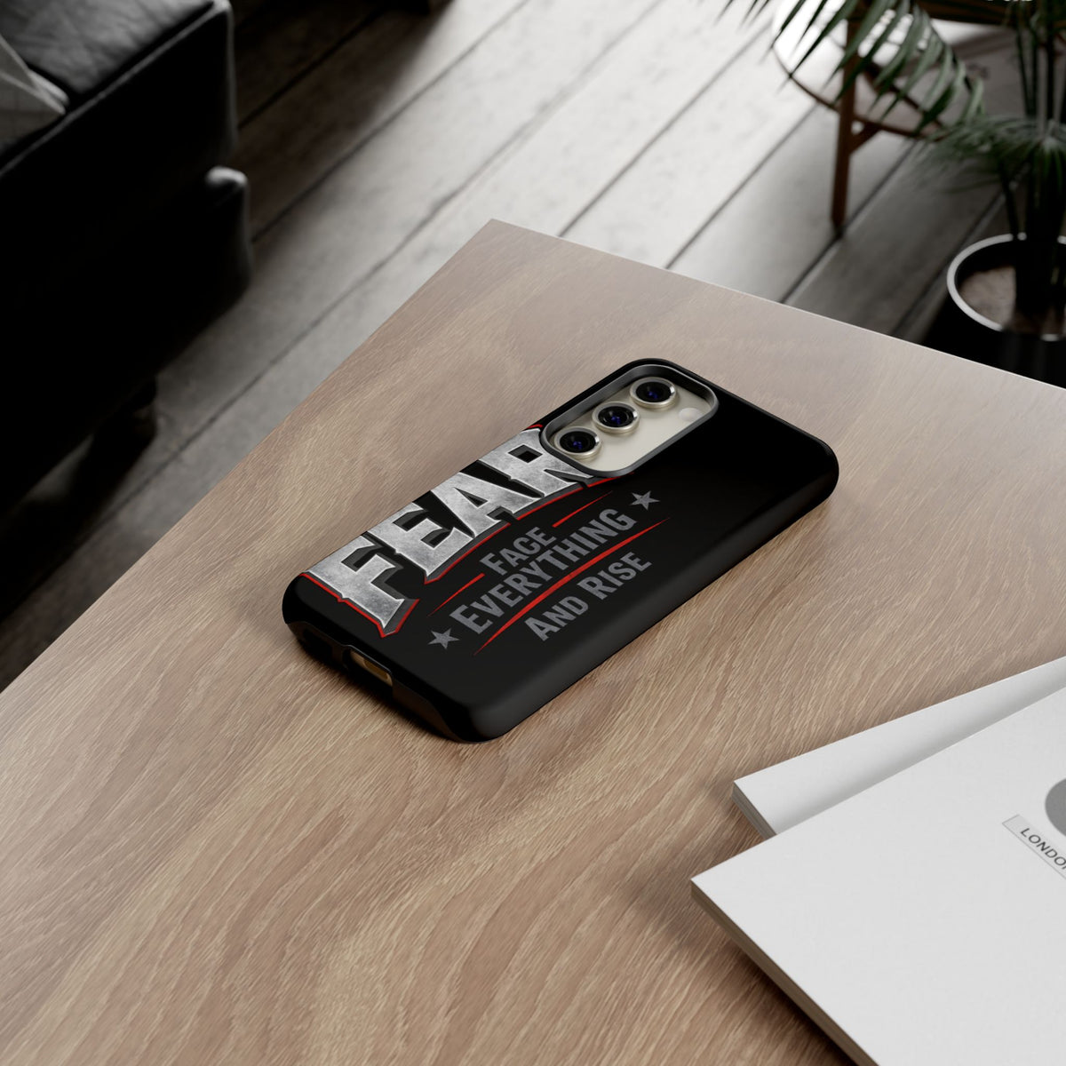 Fear Face Everything and Rise phone case by Printify, featuring a motivational design on a sleek protective shell.