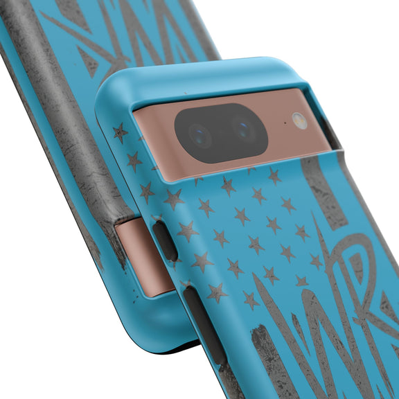 Patriotic blue 'WR' flag tough phone case by Printify with rugged design and vibrant flag detail.