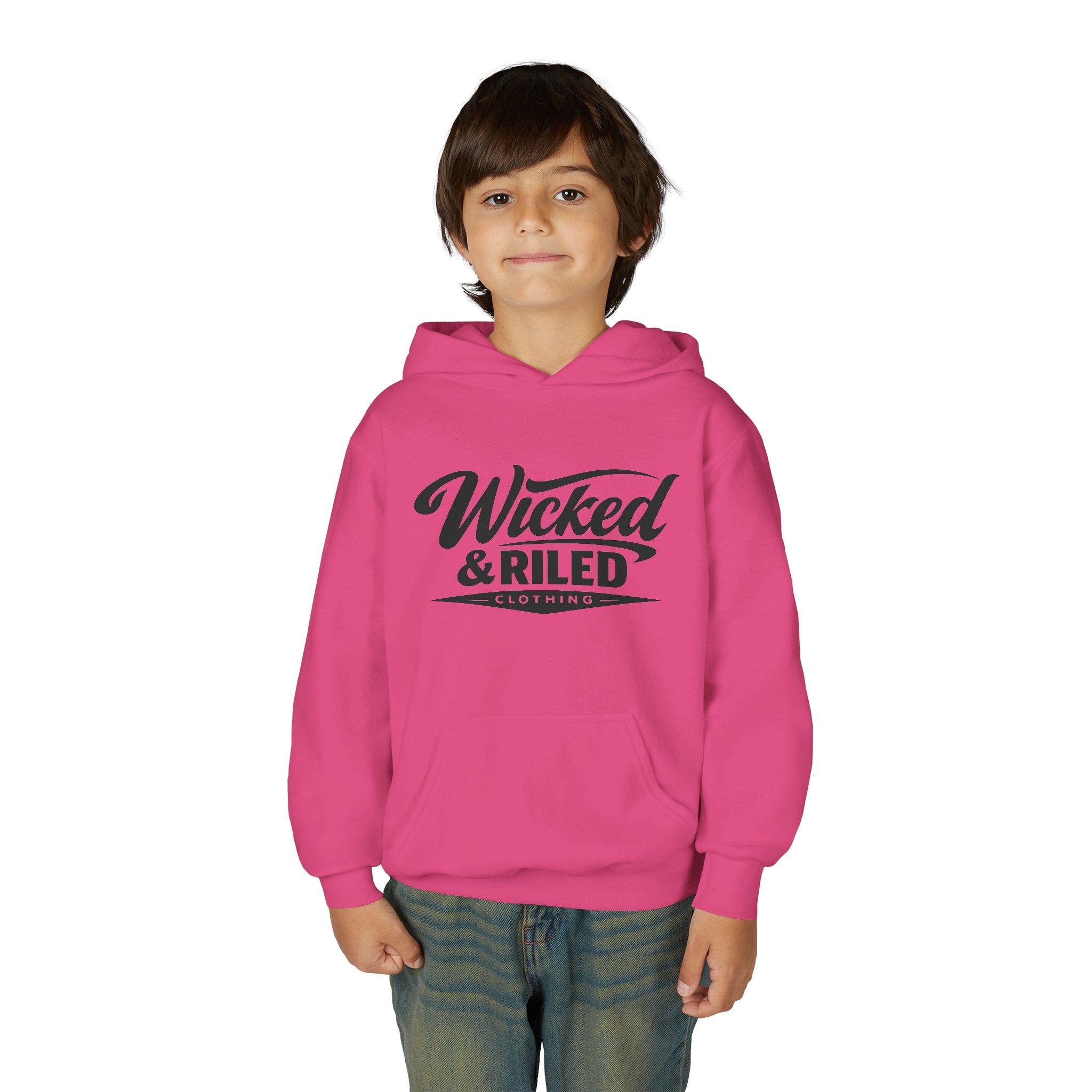 Youth Hoodie Distressed American Flag with 'WR' Front & 'Fear Face Everything And Rise' Motivational Back - Wicked & Riled Clothing