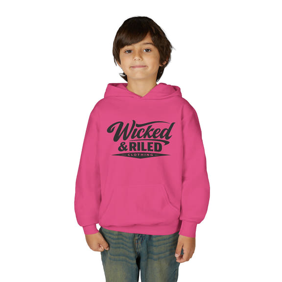 Youth Hoodie Distressed American Flag with 'WR' Front & 'Fear Face Everything And Rise' Motivational Back - Wicked & Riled Clothing