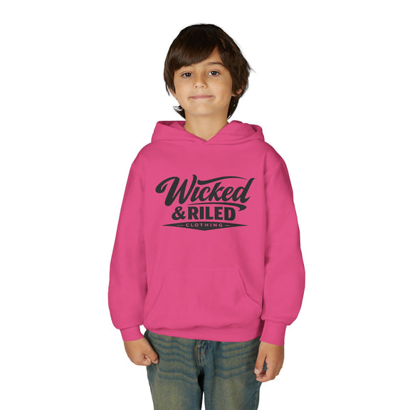 Youth Hoodie Distressed American Flag with 'WR' Front & 'Fear Face Everything And Rise' Motivational Back - Wicked & Riled Clothing