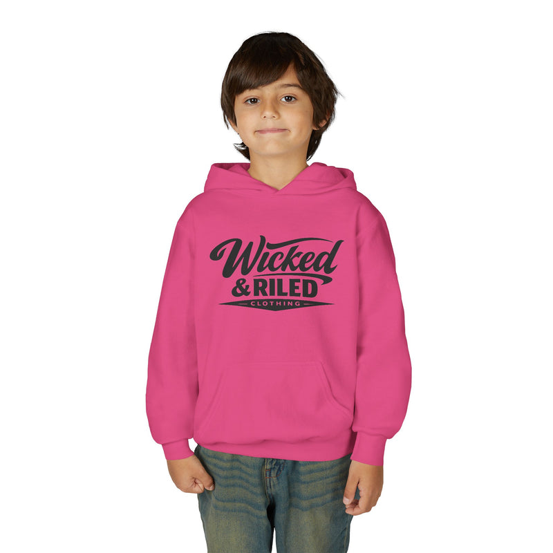 Youth Hoodie Distressed American Flag with 'WR' Front & 'Fear Face Everything And Rise' Motivational Back - Wicked & Riled Clothing