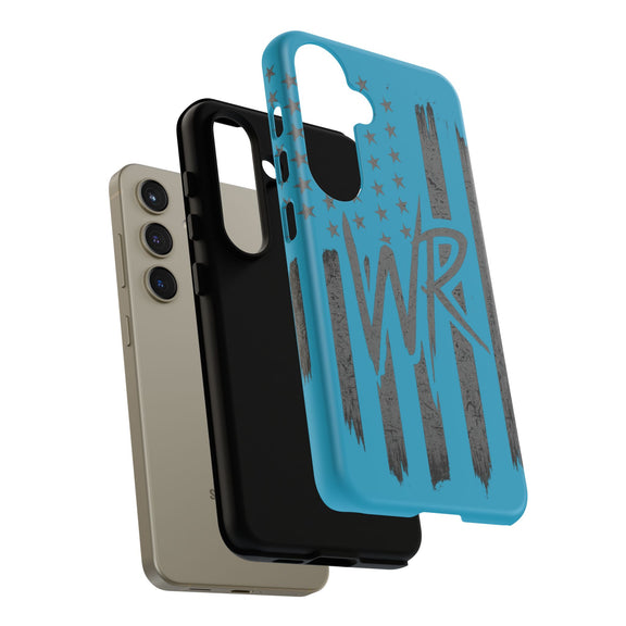 Patriotic blue 'WR' flag tough phone case by Printify, featuring a durable design with a bold flag print.