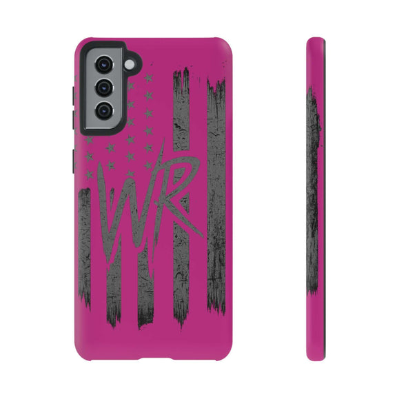 Pink 'WR' Flag Tough Phone Case by Printify, showcasing durable design and vibrant flag graphics on a protective cover.