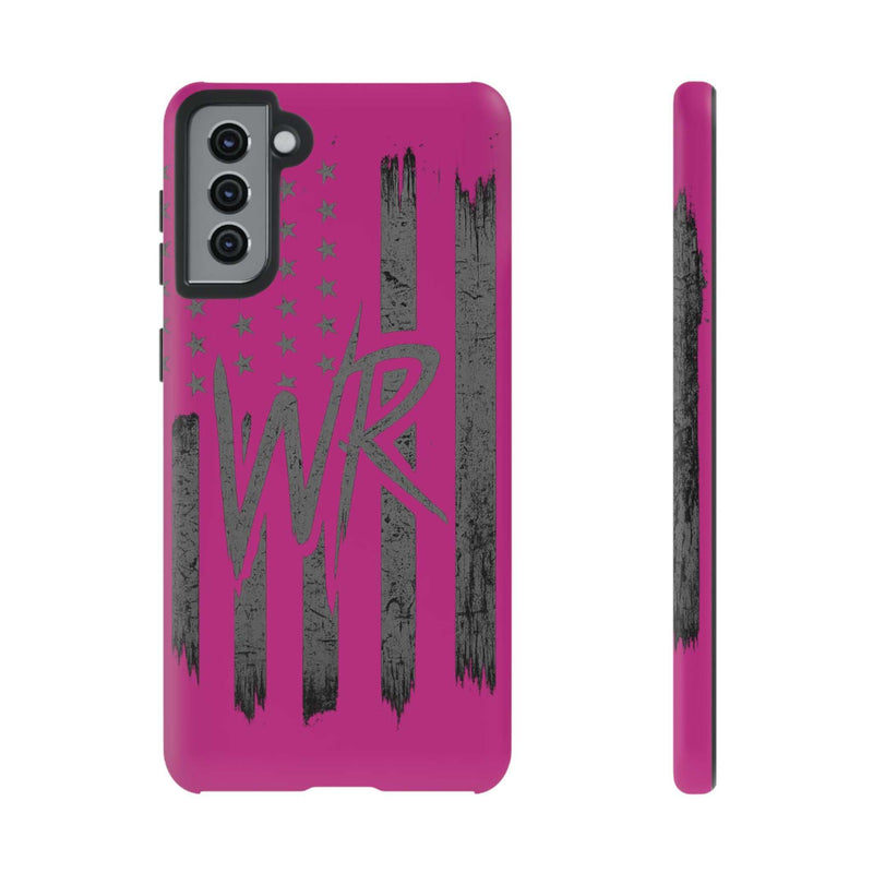 Pink 'WR' Flag Tough Phone Case by Printify, showcasing durable design and vibrant flag graphics on a protective cover.